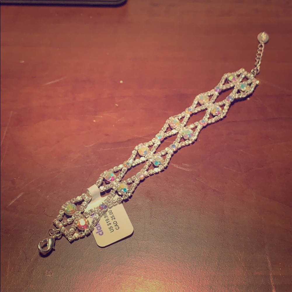 Latch Clip Bracelet with Rainbow shimmer stones